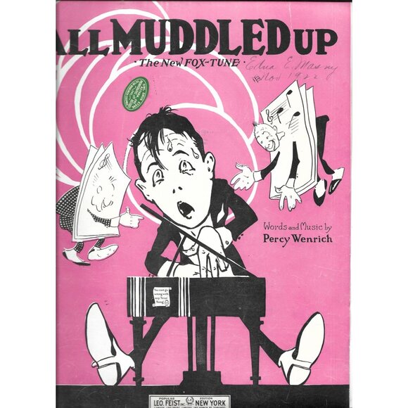 Leo Feist Inc. Other - All Muddled Up Antique Sheet Music By Percy Wenrich 1922 Leo Feist